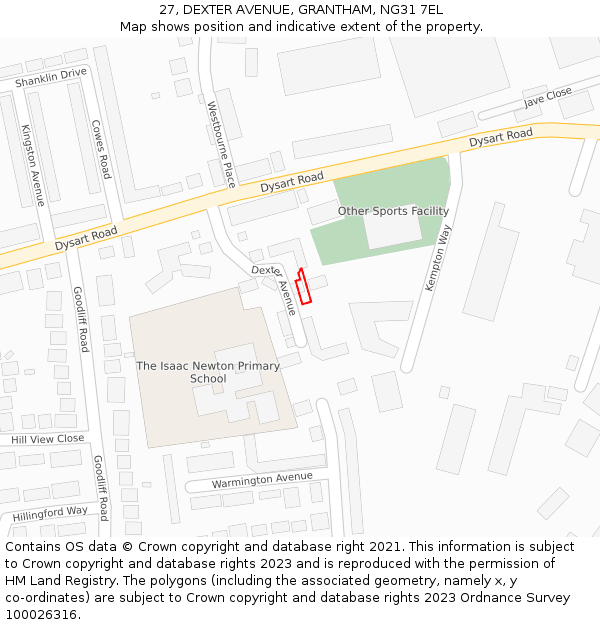 27, DEXTER AVENUE, GRANTHAM, NG31 7EL: Location map and indicative extent of plot