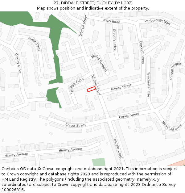 27, DIBDALE STREET, DUDLEY, DY1 2RZ: Location map and indicative extent of plot