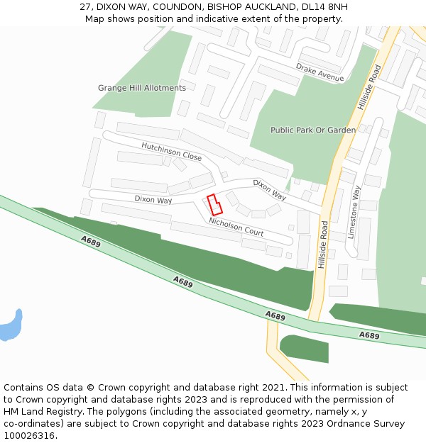 27, DIXON WAY, COUNDON, BISHOP AUCKLAND, DL14 8NH: Location map and indicative extent of plot