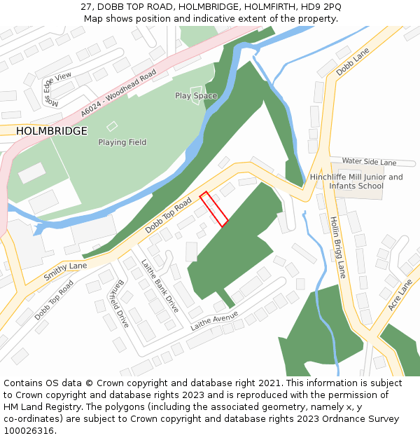 27, DOBB TOP ROAD, HOLMBRIDGE, HOLMFIRTH, HD9 2PQ: Location map and indicative extent of plot