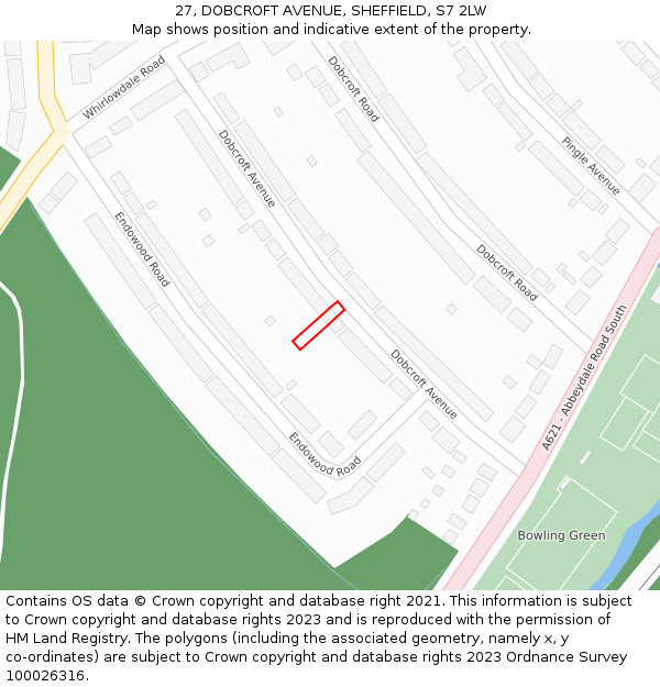 27, DOBCROFT AVENUE, SHEFFIELD, S7 2LW: Location map and indicative extent of plot