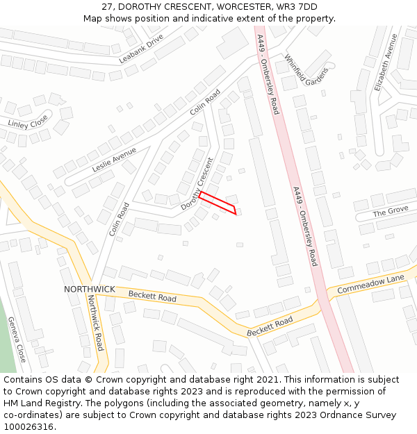 27, DOROTHY CRESCENT, WORCESTER, WR3 7DD: Location map and indicative extent of plot