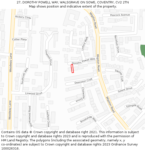 27, DOROTHY POWELL WAY, WALSGRAVE ON SOWE, COVENTRY, CV2 2TN: Location map and indicative extent of plot