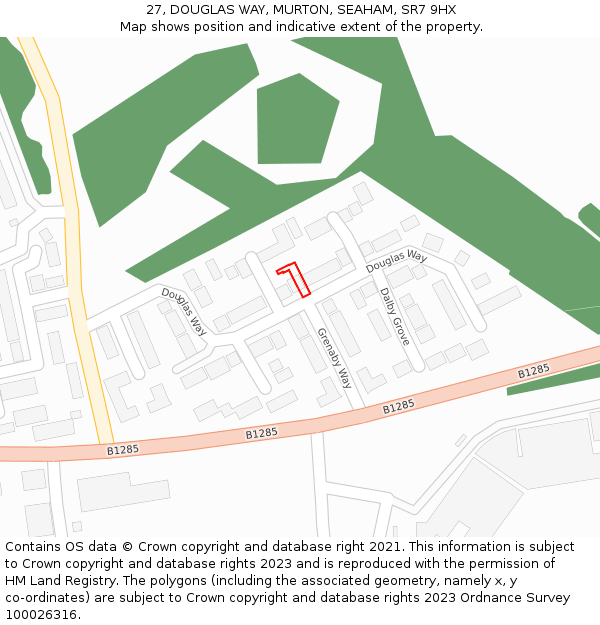 27, DOUGLAS WAY, MURTON, SEAHAM, SR7 9HX: Location map and indicative extent of plot