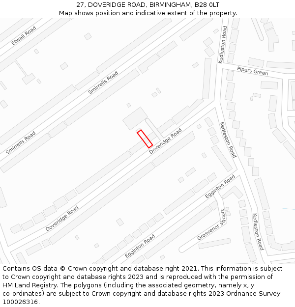 27, DOVERIDGE ROAD, BIRMINGHAM, B28 0LT: Location map and indicative extent of plot