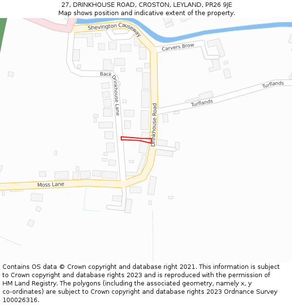 27, DRINKHOUSE ROAD, CROSTON, LEYLAND, PR26 9JE: Location map and indicative extent of plot