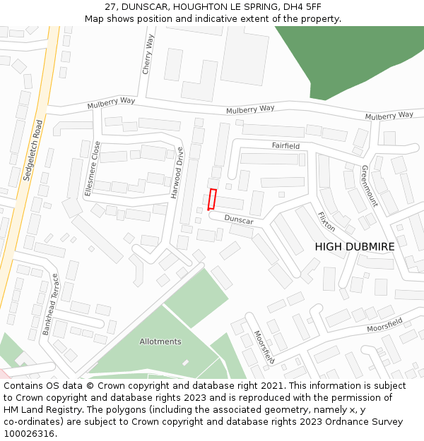 27, DUNSCAR, HOUGHTON LE SPRING, DH4 5FF: Location map and indicative extent of plot