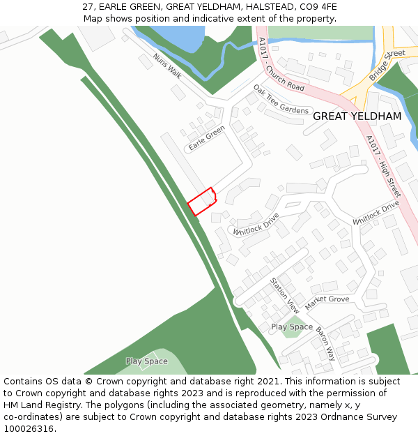 27, EARLE GREEN, GREAT YELDHAM, HALSTEAD, CO9 4FE: Location map and indicative extent of plot