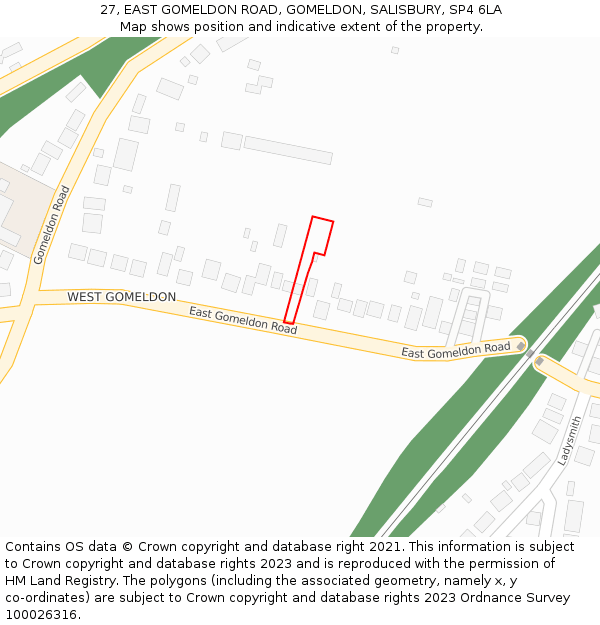 27, EAST GOMELDON ROAD, GOMELDON, SALISBURY, SP4 6LA: Location map and indicative extent of plot