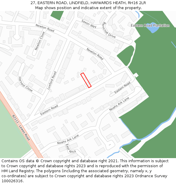 27, EASTERN ROAD, LINDFIELD, HAYWARDS HEATH, RH16 2LR: Location map and indicative extent of plot