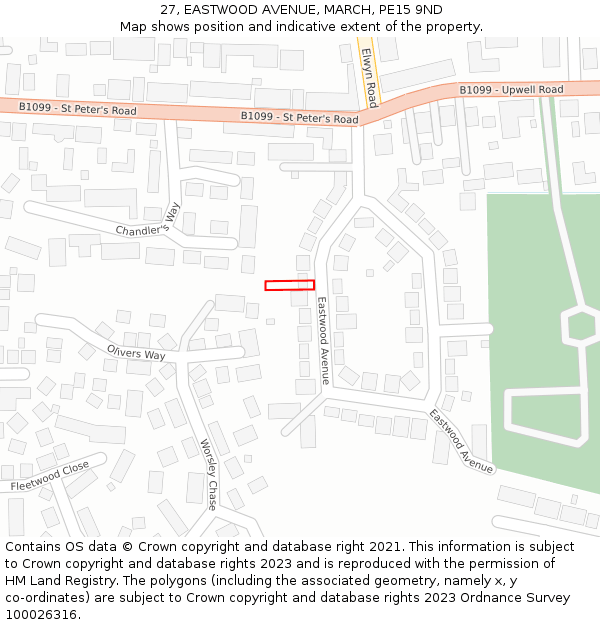 27, EASTWOOD AVENUE, MARCH, PE15 9ND: Location map and indicative extent of plot