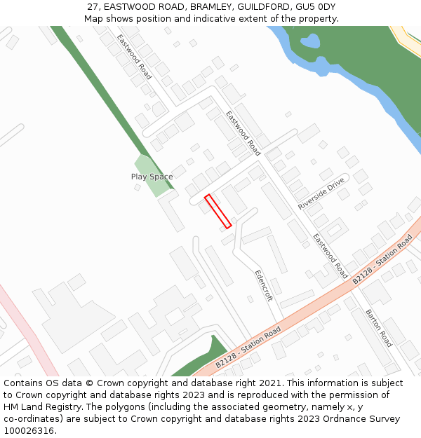 27, EASTWOOD ROAD, BRAMLEY, GUILDFORD, GU5 0DY: Location map and indicative extent of plot