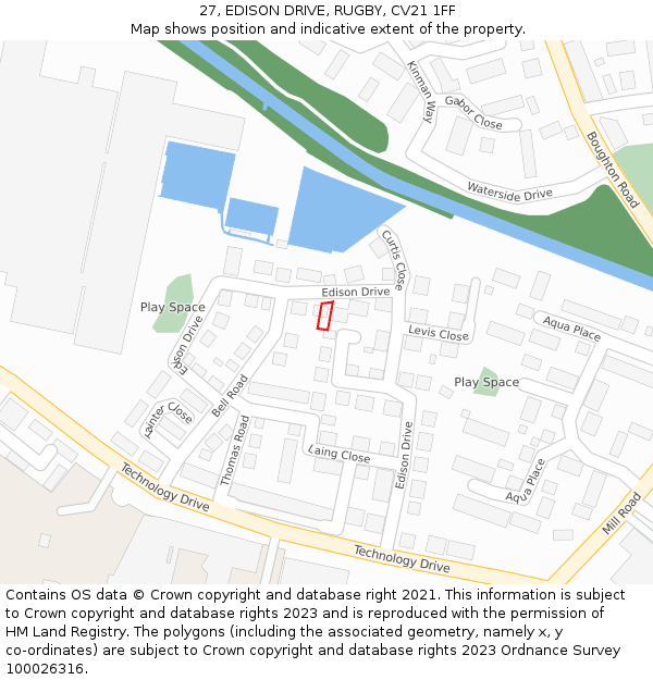 27, EDISON DRIVE, RUGBY, CV21 1FF: Location map and indicative extent of plot