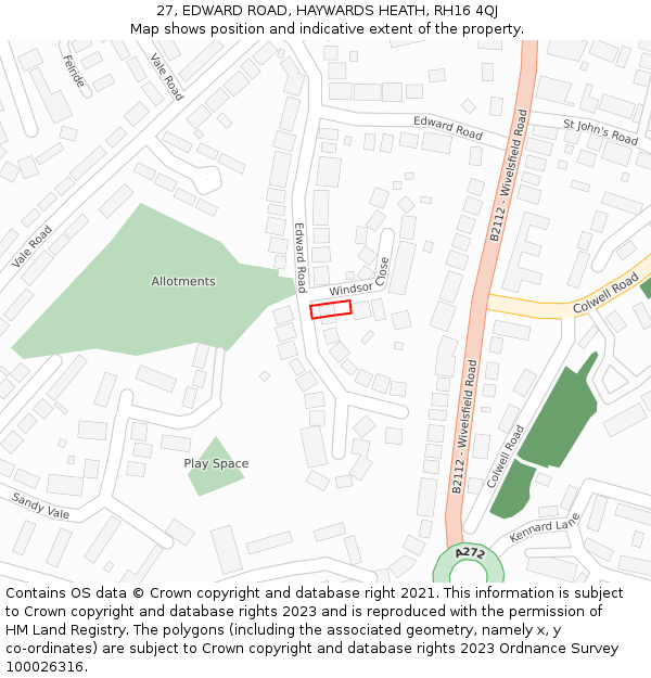 27, EDWARD ROAD, HAYWARDS HEATH, RH16 4QJ: Location map and indicative extent of plot