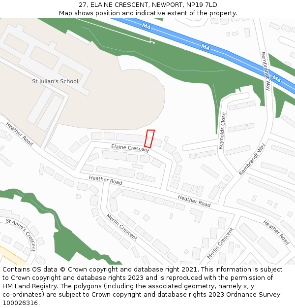 27, ELAINE CRESCENT, NEWPORT, NP19 7LD: Location map and indicative extent of plot