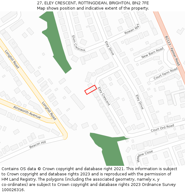 27, ELEY CRESCENT, ROTTINGDEAN, BRIGHTON, BN2 7FE: Location map and indicative extent of plot