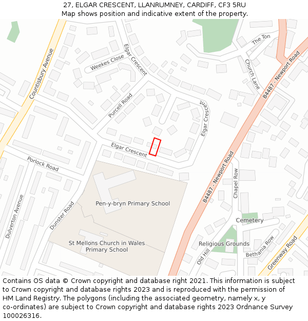 27, ELGAR CRESCENT, LLANRUMNEY, CARDIFF, CF3 5RU: Location map and indicative extent of plot