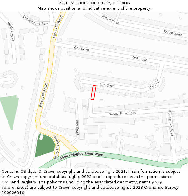 27, ELM CROFT, OLDBURY, B68 0BG: Location map and indicative extent of plot