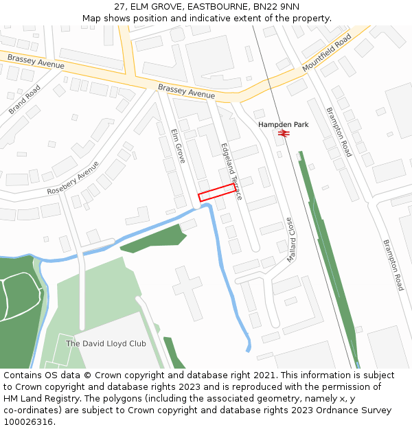 27, ELM GROVE, EASTBOURNE, BN22 9NN: Location map and indicative extent of plot