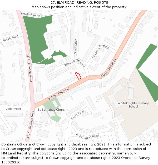 27, ELM ROAD, READING, RG6 5TS: Location map and indicative extent of plot