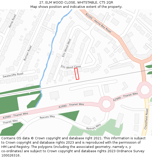 27, ELM WOOD CLOSE, WHITSTABLE, CT5 2QR: Location map and indicative extent of plot