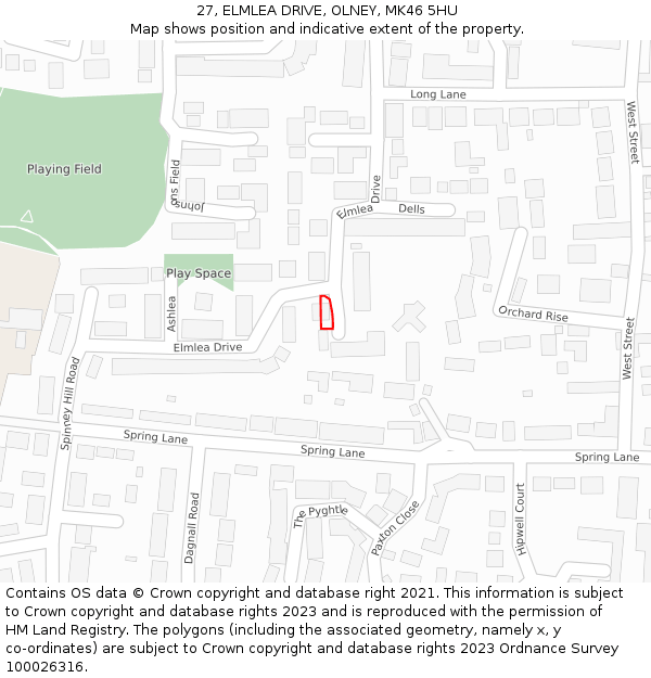 27, ELMLEA DRIVE, OLNEY, MK46 5HU: Location map and indicative extent of plot