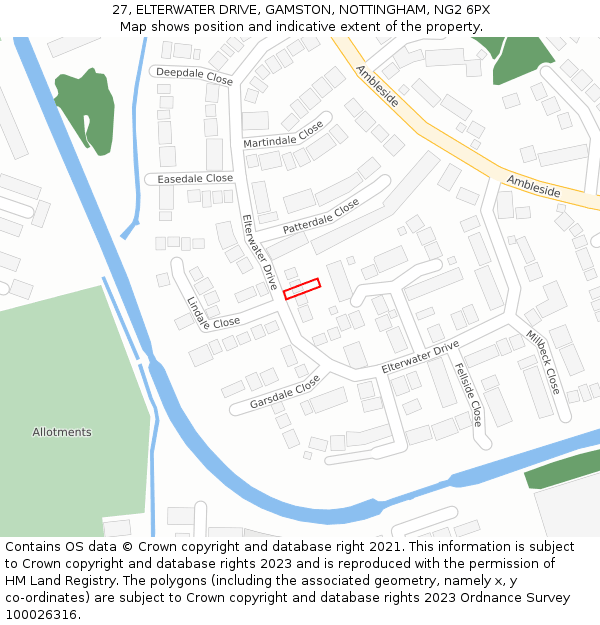 27, ELTERWATER DRIVE, GAMSTON, NOTTINGHAM, NG2 6PX: Location map and indicative extent of plot