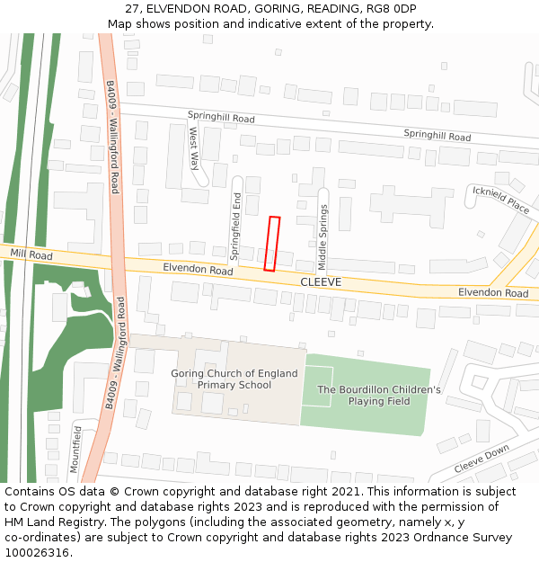 27, ELVENDON ROAD, GORING, READING, RG8 0DP: Location map and indicative extent of plot