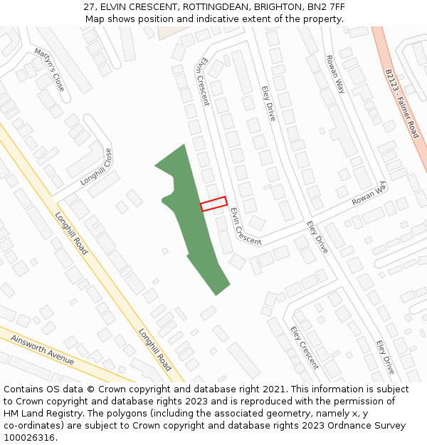 27, ELVIN CRESCENT, ROTTINGDEAN, BRIGHTON, BN2 7FF: Location map and indicative extent of plot