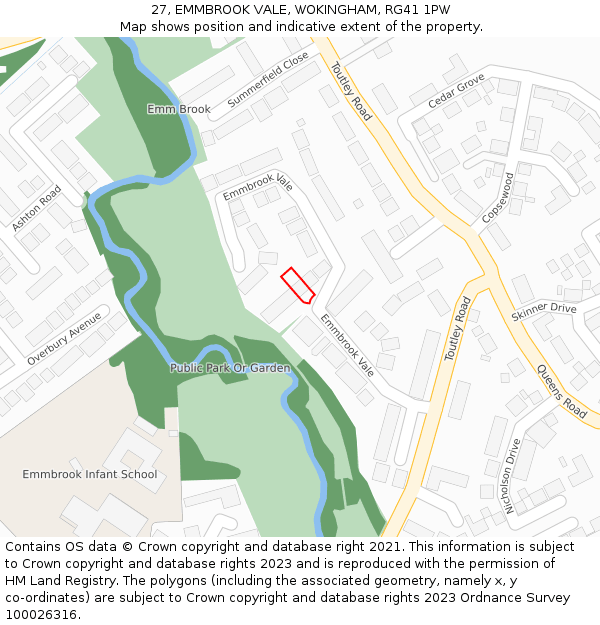 27, EMMBROOK VALE, WOKINGHAM, RG41 1PW: Location map and indicative extent of plot
