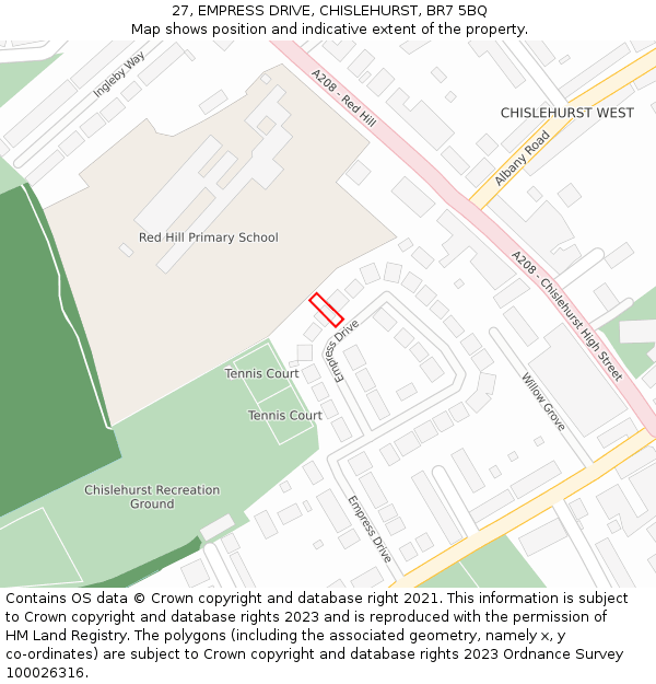 27, EMPRESS DRIVE, CHISLEHURST, BR7 5BQ: Location map and indicative extent of plot