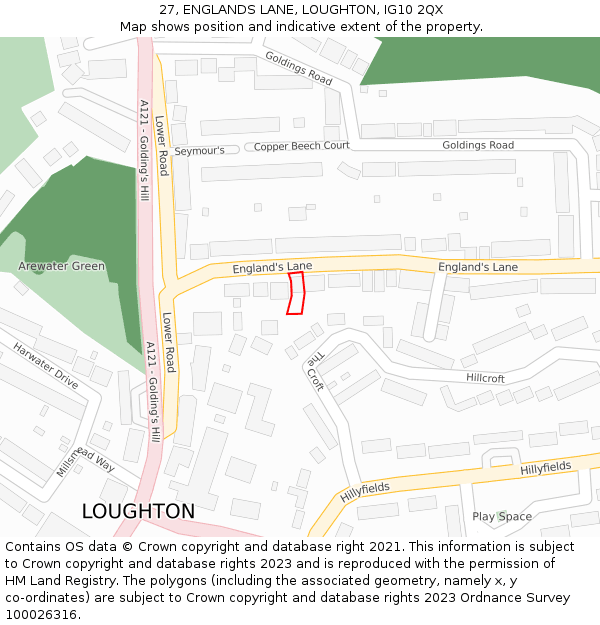 27, ENGLANDS LANE, LOUGHTON, IG10 2QX: Location map and indicative extent of plot