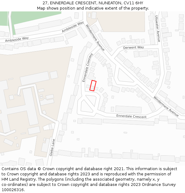 27, ENNERDALE CRESCENT, NUNEATON, CV11 6HY: Location map and indicative extent of plot
