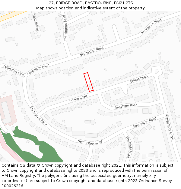 27, ERIDGE ROAD, EASTBOURNE, BN21 2TS: Location map and indicative extent of plot