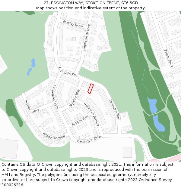 27, ESSINGTON WAY, STOKE-ON-TRENT, ST6 5GB: Location map and indicative extent of plot