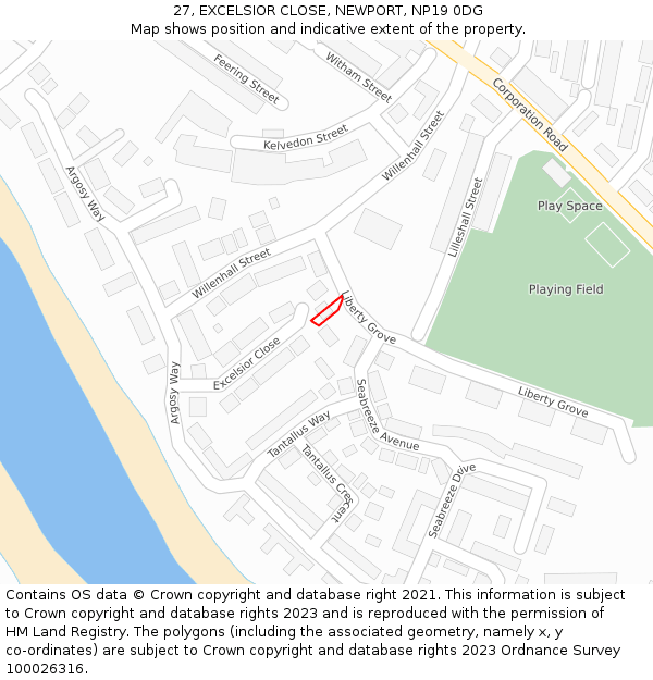27, EXCELSIOR CLOSE, NEWPORT, NP19 0DG: Location map and indicative extent of plot