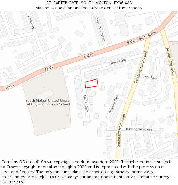 27, EXETER GATE, SOUTH MOLTON, EX36 4AN: Location map and indicative extent of plot