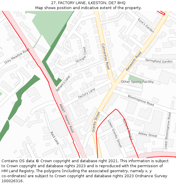 27, FACTORY LANE, ILKESTON, DE7 8HQ: Location map and indicative extent of plot