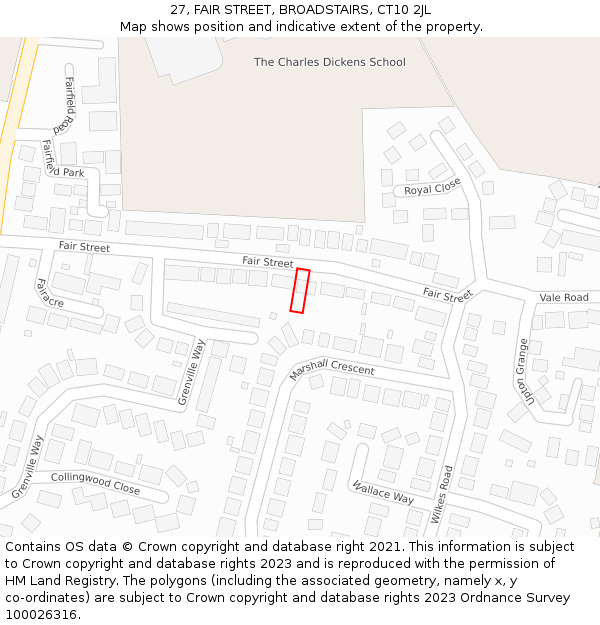 27, FAIR STREET, BROADSTAIRS, CT10 2JL: Location map and indicative extent of plot