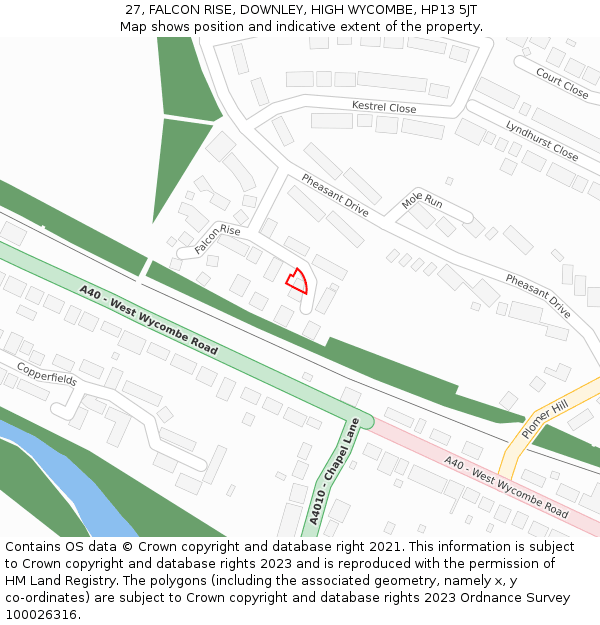 27, FALCON RISE, DOWNLEY, HIGH WYCOMBE, HP13 5JT: Location map and indicative extent of plot
