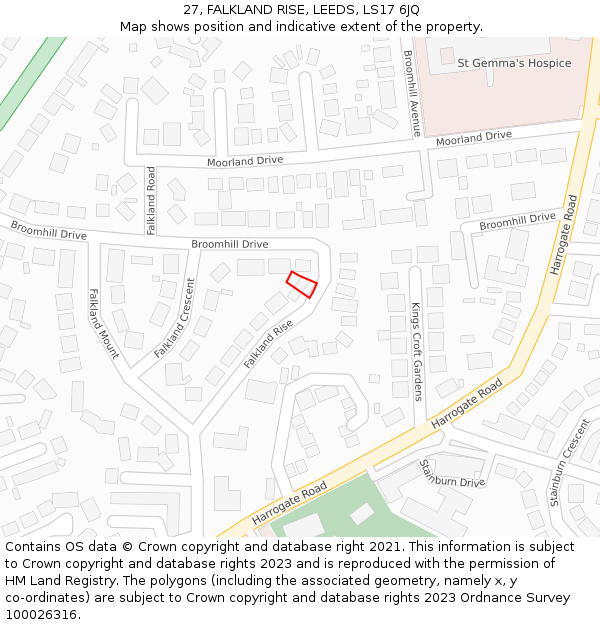 27, FALKLAND RISE, LEEDS, LS17 6JQ: Location map and indicative extent of plot