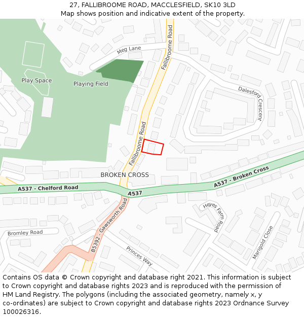 27, FALLIBROOME ROAD, MACCLESFIELD, SK10 3LD: Location map and indicative extent of plot