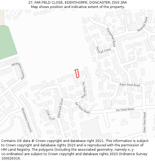 27, FAR FIELD CLOSE, EDENTHORPE, DONCASTER, DN3 2RA: Location map and indicative extent of plot