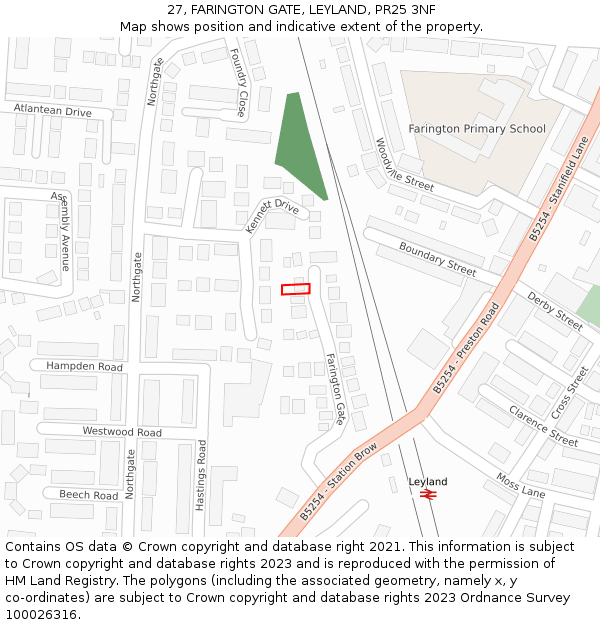 27, FARINGTON GATE, LEYLAND, PR25 3NF: Location map and indicative extent of plot