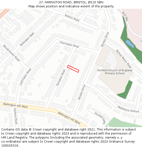 27, FARINGTON ROAD, BRISTOL, BS10 5BN: Location map and indicative extent of plot