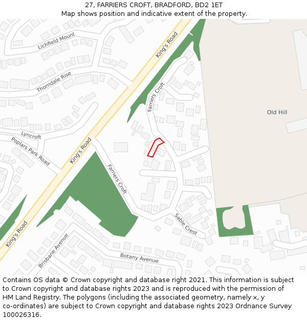 27, FARRIERS CROFT, BRADFORD, BD2 1ET: Location map and indicative extent of plot