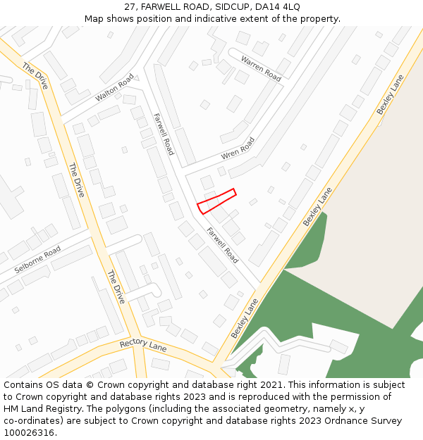 27, FARWELL ROAD, SIDCUP, DA14 4LQ: Location map and indicative extent of plot