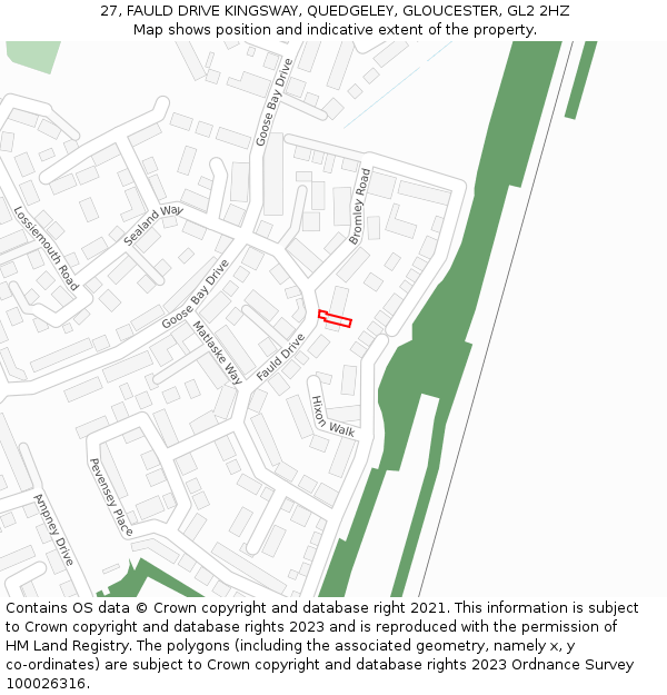 27, FAULD DRIVE KINGSWAY, QUEDGELEY, GLOUCESTER, GL2 2HZ: Location map and indicative extent of plot