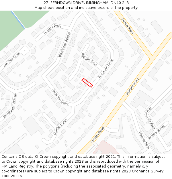 27, FERNDOWN DRIVE, IMMINGHAM, DN40 2LR: Location map and indicative extent of plot