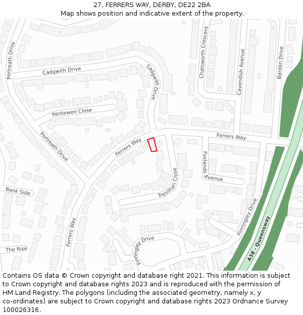 27, FERRERS WAY, DERBY, DE22 2BA: Location map and indicative extent of plot
